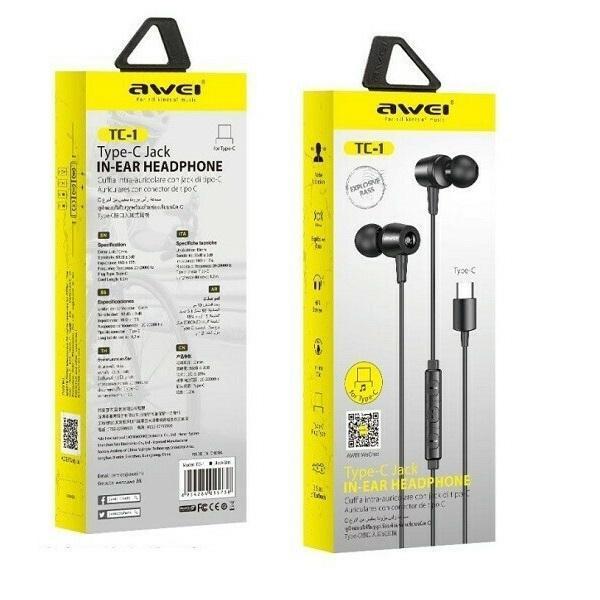 Φωτογραφία προϊόντος: Awei TC-7 In-ear Handsfree με Βύσμα USB-C Μαύρο
