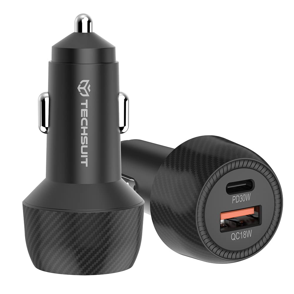 Φωτογραφία προϊόντος: Techsuit CarbonVolt C7 – Φορτιστής Αυτοκινήτου 48W με Διπλή Έξοδο USB & Type-C QC3.0/PD30W (Μαύρος)