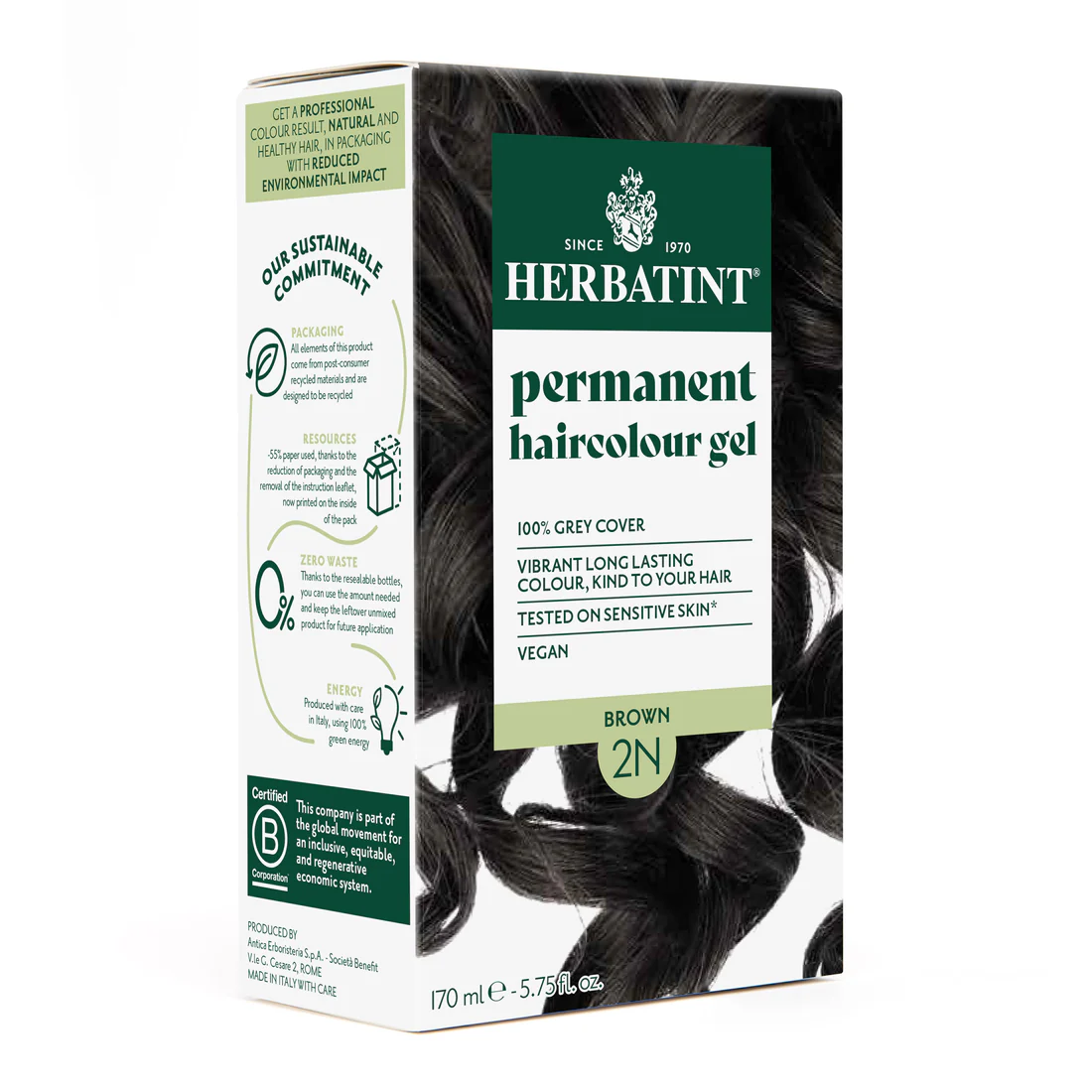 Φωτογραφία προϊόντος: Herbatint Permanent Haircolour Gel Βαφή Μαλλιών 2N Μαύρο Καστανό, 170ml