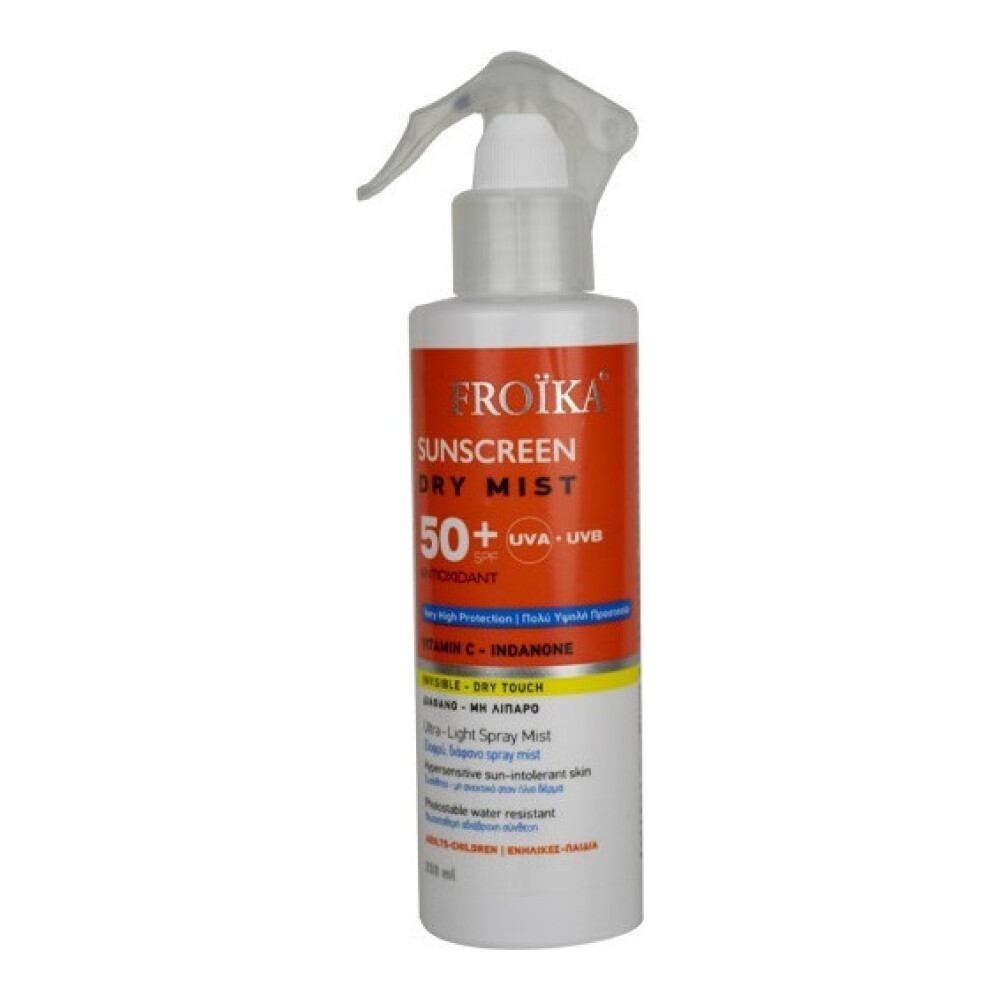 Φωτογραφία προϊόντος: Froika Sunscreen Dry Mist Διάφανο Μη λιπαρό για Ευαίσθητη & Μη Ανεκτική στον Ήλιο Επιδερμίδα SPF50+ 250ml