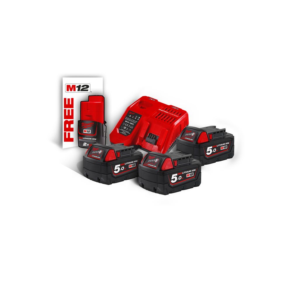 Φωτογραφία προϊόντος: M18™ NRG-503 3 ΜΠΑΤΑΡΙΕΣ 18V 5.0 AH ΤΑΧΥΦΟΡΤΙΣΤΗΣ M12-18FC + M12™ 2.0 AH ΜΠΑΤΑΡΙΑ ΔΩΡΟ | Milwaukee 4002395162628