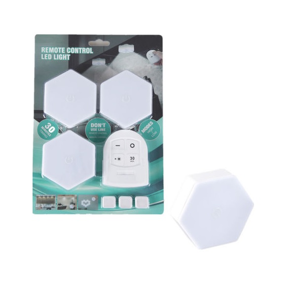 Φωτογραφία προϊόντος: Hexagon LED Διακοσμητικό Φωτιστικό Μπαταρίας με Τηλεχειριστήριο 3 τμχ. Λευκό