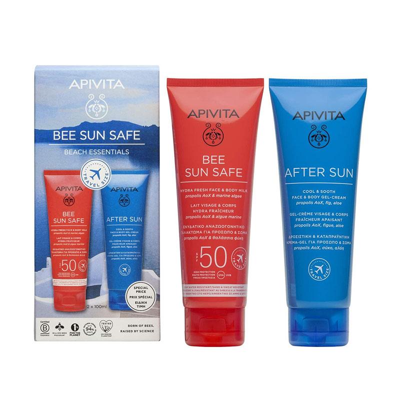 Φωτογραφία προϊόντος: Apivita Bee Sun Safe Beach Essentials Hydra Fresh Face + Body Milk SPF50 100 ml + After Sun Face + Body Gel-Cream 100 ml