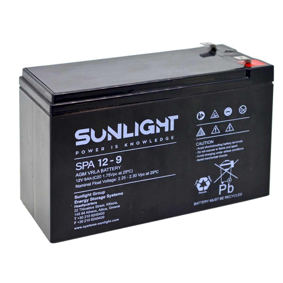 Φωτογραφία προϊόντος: Μπαταρία Sunlight VRLA AGM (12V 9Ah) 2.6kg 93mm x 65mm x 150mm