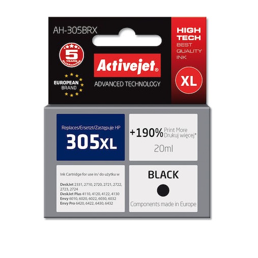 Φωτογραφία προϊόντος: Activejet Συμβατό μελάνι HP 305XL 3YM62AE Black