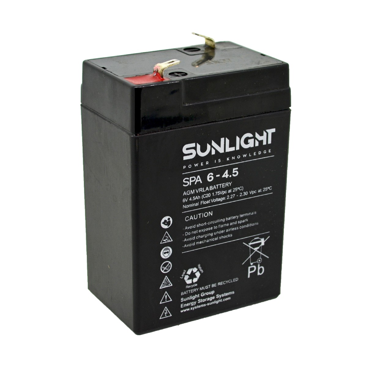 Φωτογραφία προϊόντος: Μπαταρία Sunlight VRLA AGM (6V 4.5Ah) 0.73kg 110mm x 52mm x 68mm