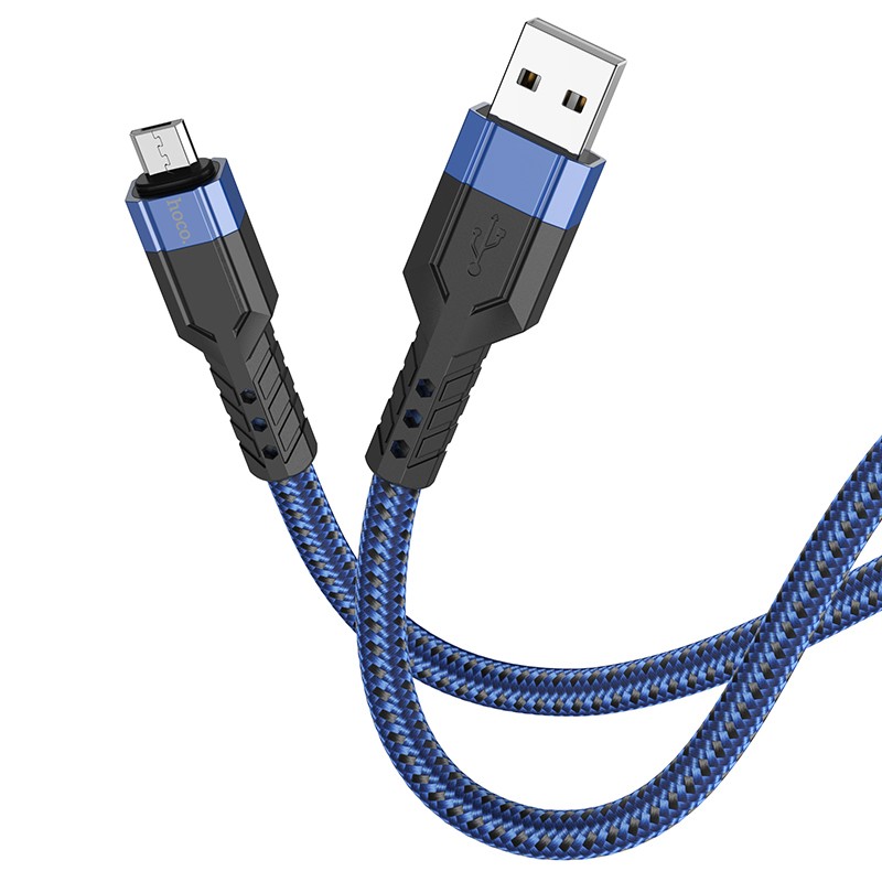 Φωτογραφία προϊόντος: 2ADD149A-D3CC-EF11-9A7B-C174DFB988E4 Καλώδιο Σύνδεσης Hoco U110 USB σε Micro-USB Braided 2.4A Μπλε 1.2m Υψηλής Αντοχής