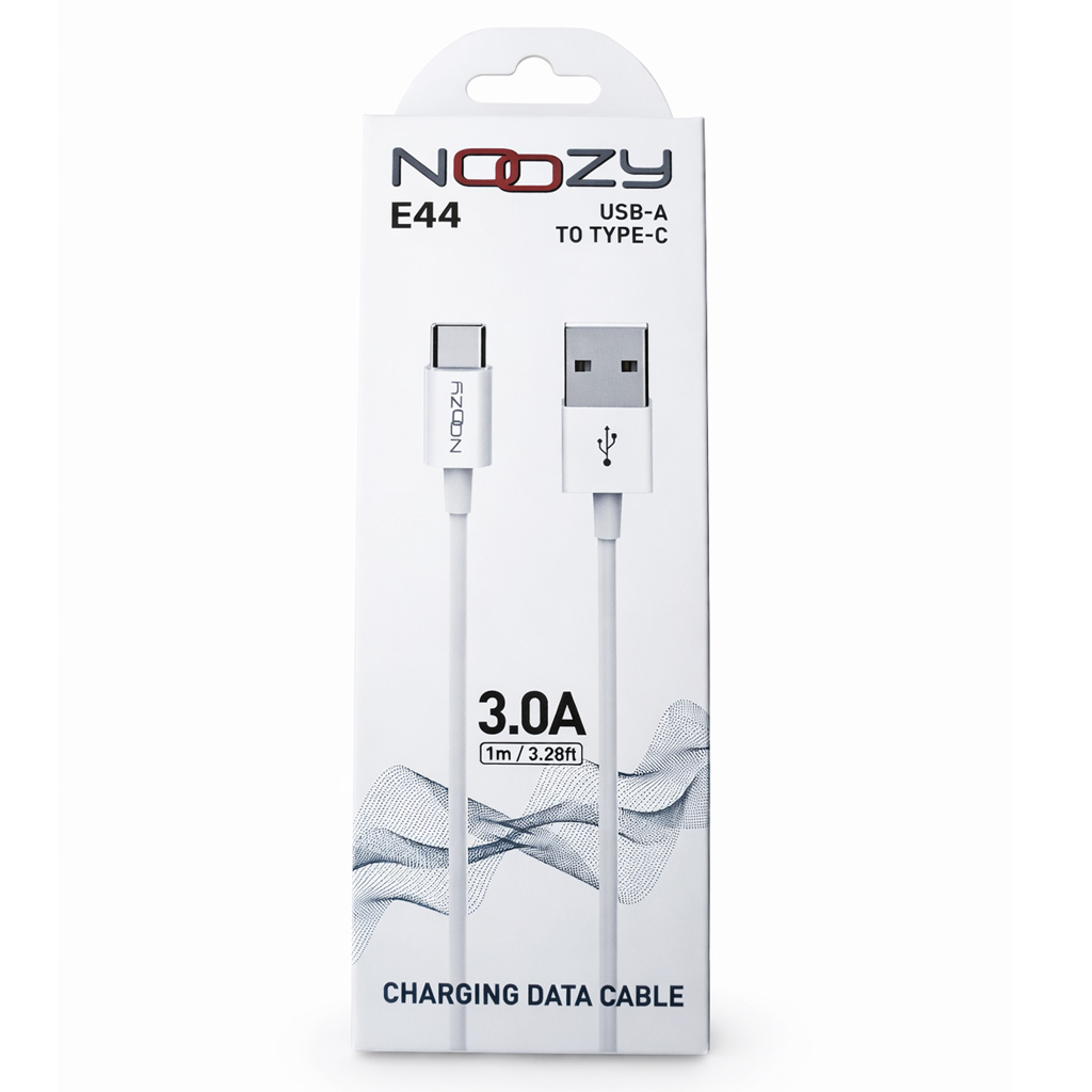 Φωτογραφία προϊόντος: 9FD2B904-77CE-EF11-9A7B-C174DFB988E4 Καλώδιο Σύνδεσης και Φόρτισης Noozy Flow E44 USB σε USB-C 3.0A Λευκό 1m