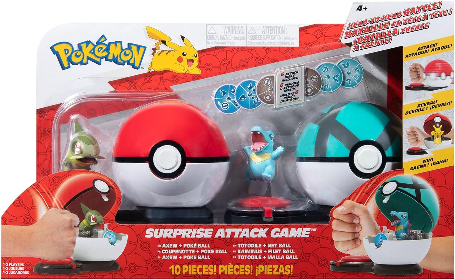 Φωτογραφία προϊόντος: Jazwares Pokemon Παιχνίδι Μάχης Surprise Attack Game- Axew+Poke Ball VS Totodile+Net Ball (JW002474-W3-1)