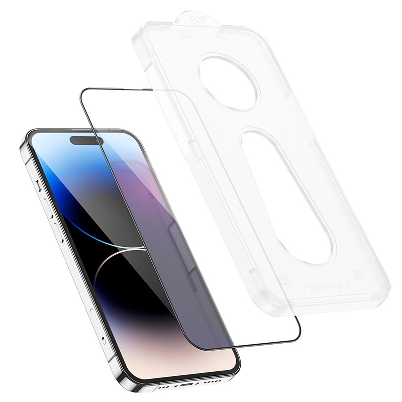 Φωτογραφία προϊόντος: 2ADD149A-D3CC-EF11-9A7B-C174DFB988E4 Tempered Glass Hoco A33 9Η Full Screen Protection 0.33mm για Apple iPhone 14 Pro με Οδηγό για Εύκολη