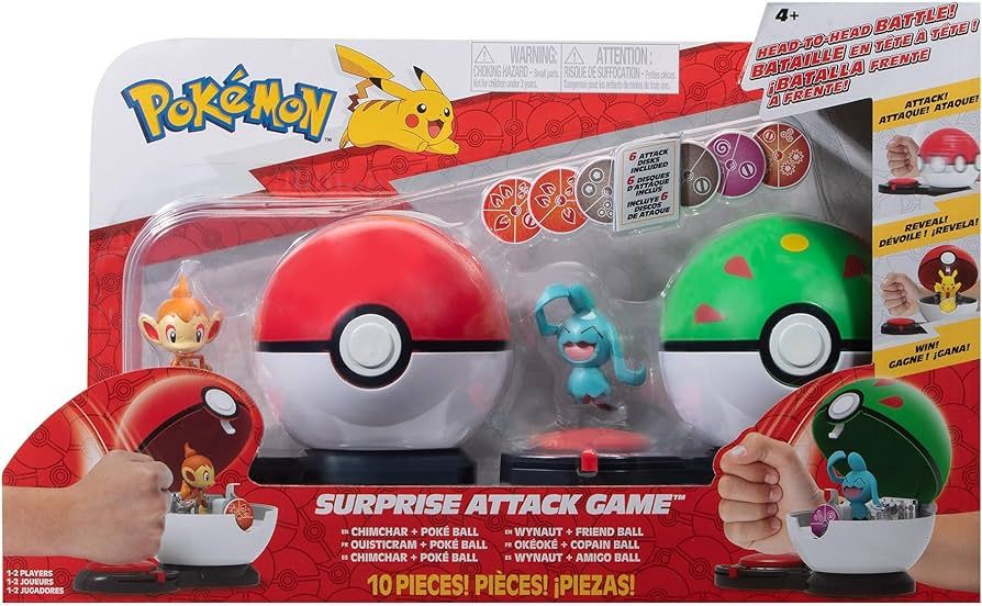 Φωτογραφία προϊόντος: Jazwares Pokemon Παιχνίδι Μάχης Surprise Attack Game- Chimchar+Poke Ball VS Wynaut+Friend Ball (JW002474-W3-3)