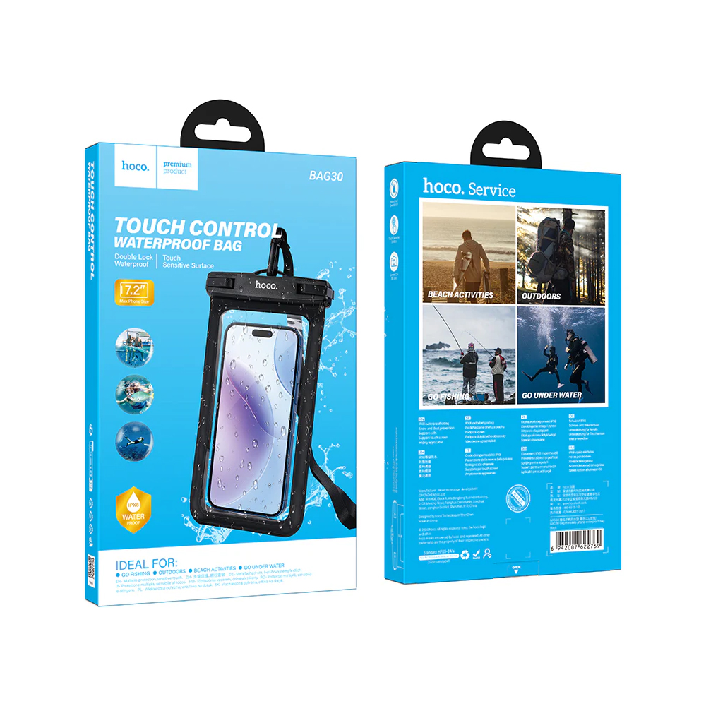 Φωτογραφία προϊόντος: Θήκη Αδιάβροχη Double Lock Hoco BAG30 IP68 για Συσκευές εως 7.2" Διαστάσεις 21.8cm x 11.5cm