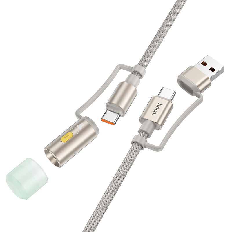 Φωτογραφία προϊόντος: Καλώδιο σύνδεσης Hoco U138 USB-C/USB-A σε USB-C/Φακό 3A 1.2m Braided Γκρι