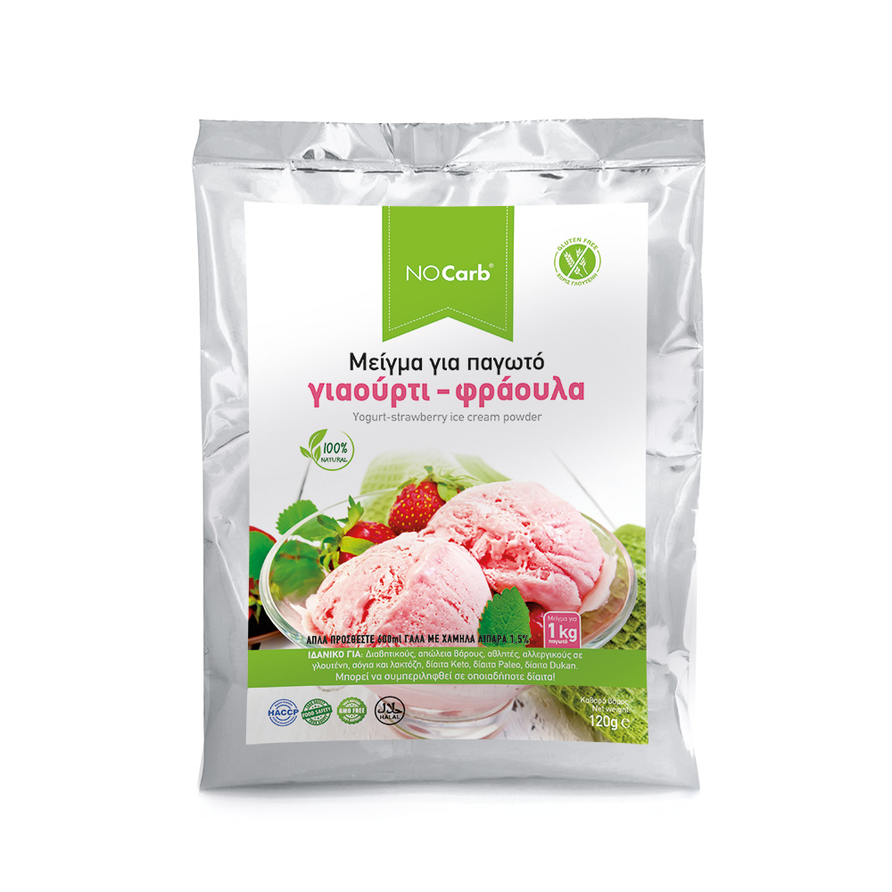 Φωτογραφία προϊόντος: No Carb® Μείγμα παγωτού Γιαούρτι-Φράουλα NoCarb 120g