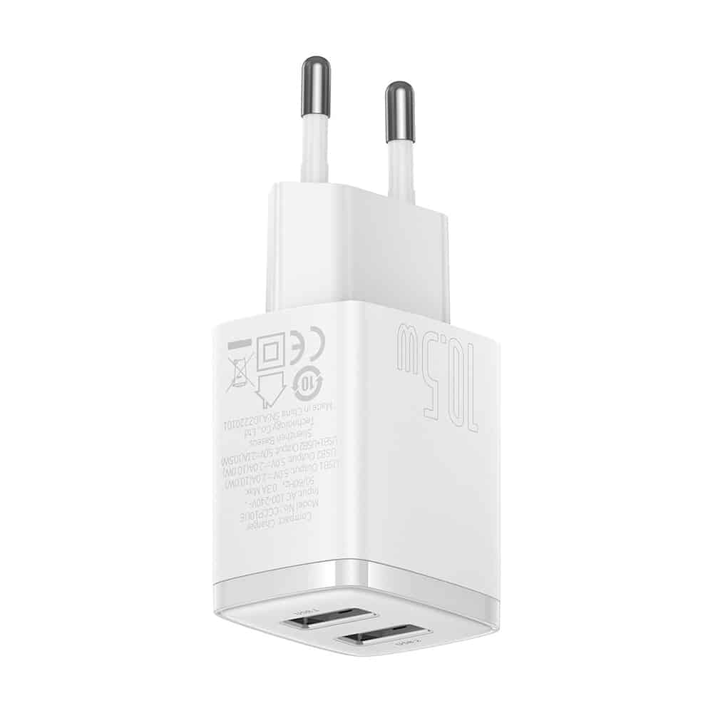 Φωτογραφία προϊόντος: Baseus Travel Charger Compact wall Charger U+U, 10.5W EU White (CCXJ010202)