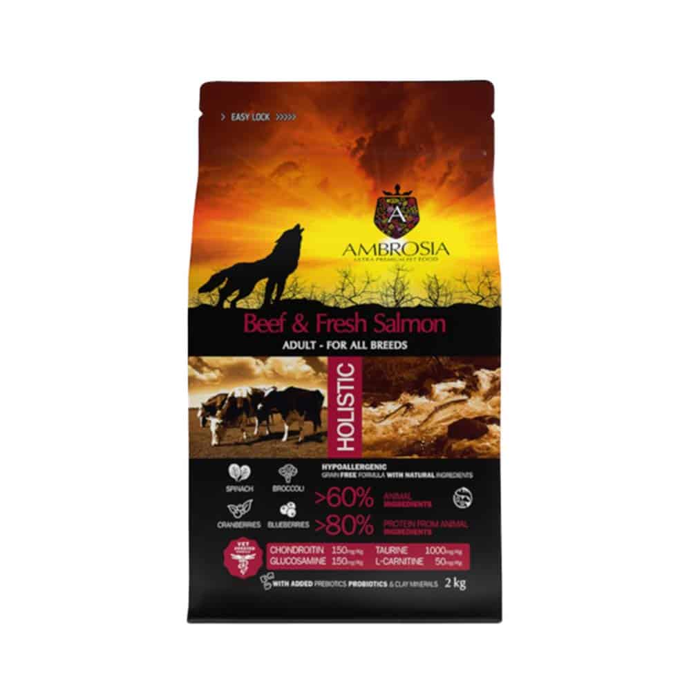 Φωτογραφία προϊόντος: AMBROSIA GF DOG ADULT BEEF & FRESH SALMON 2Kg