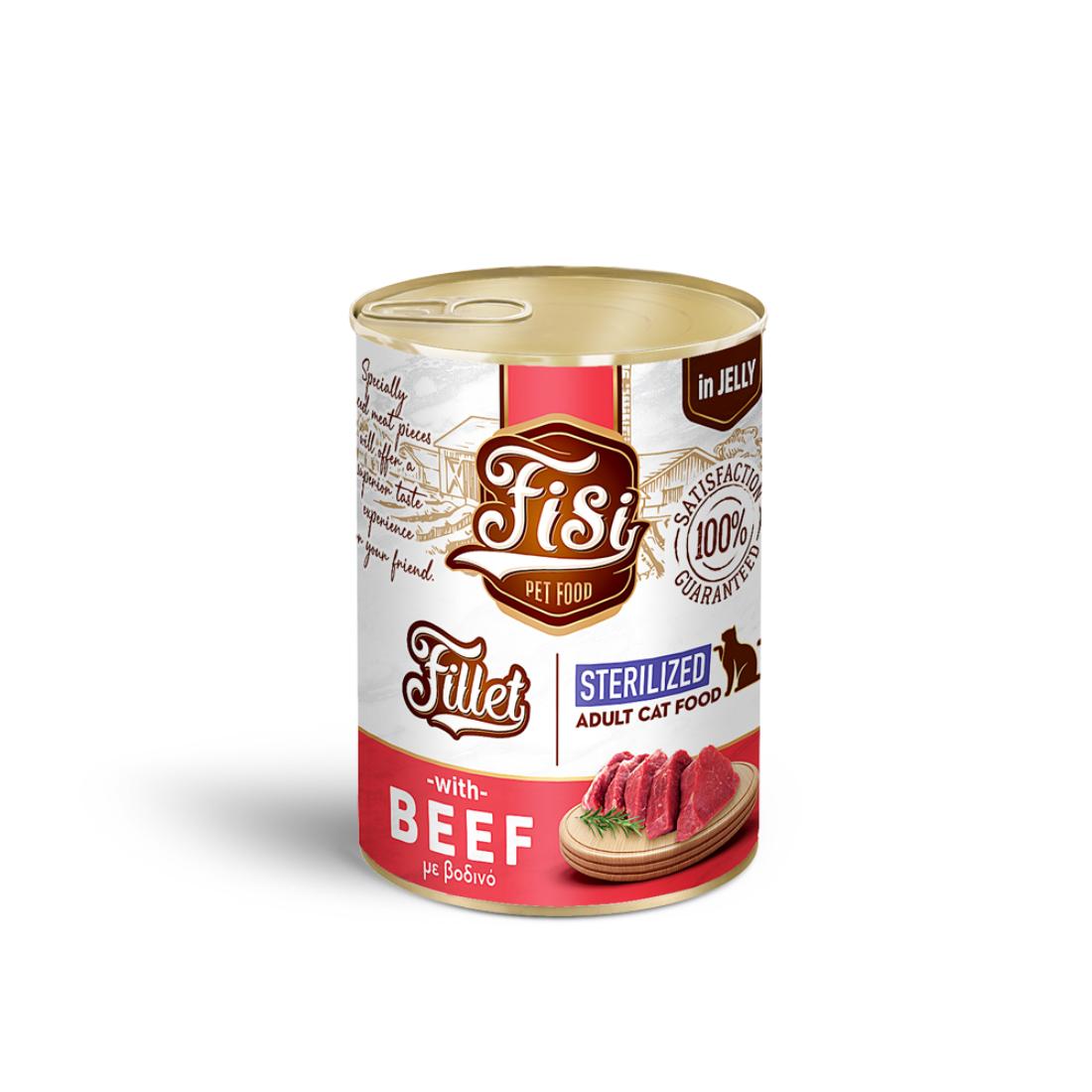 Φωτογραφία προϊόντος: FISI FILLET CAT ADULT ΜΟΣΧΑΡΙ ΣΕ ΖΕΛΕ STERILISED 400GR