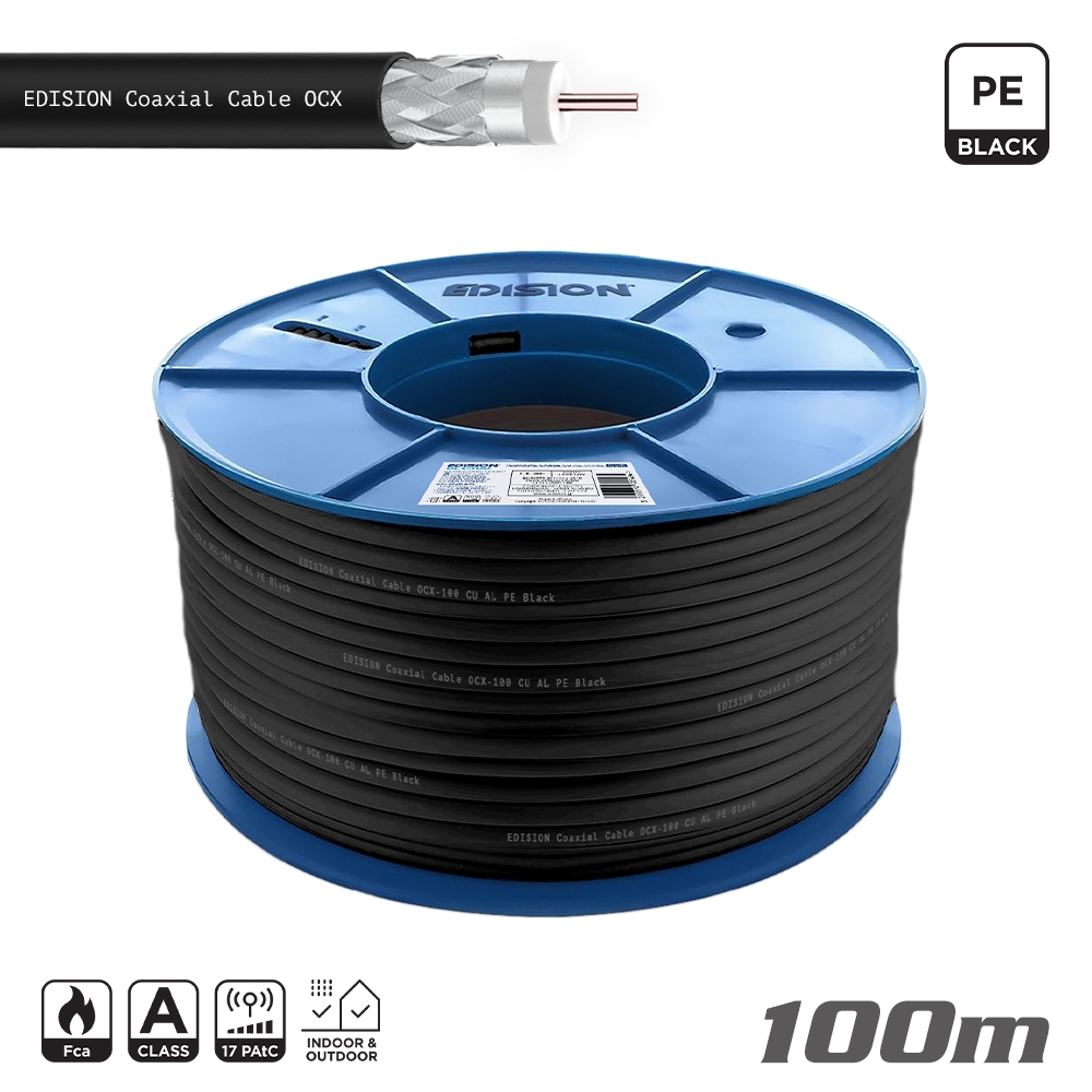 Φωτογραφία προϊόντος: EDISION Καλώδιο Coaxial OCX-100 CU/AL Fca PE Μαύρο 100m
