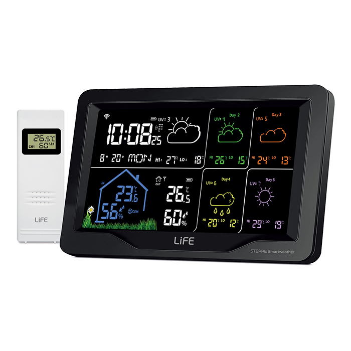 Φωτογραφία προϊόντος: LIFE STEPPE Smartweather TUYA Smart Wi-Fi μετεωρολογικός σταθμός με ασύρματο εξωτερικό αισθητήρα, έγχρωμη οθόνη