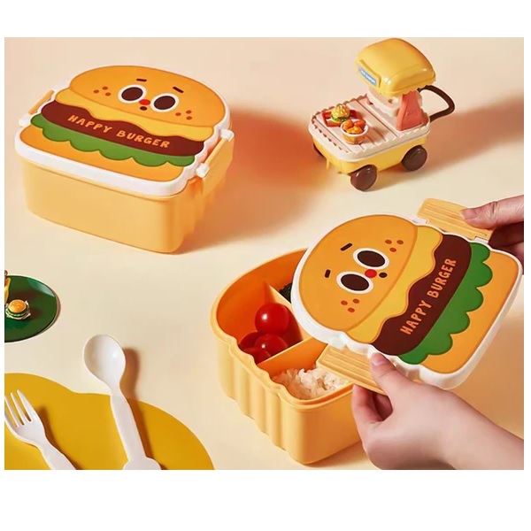 Φωτογραφία προϊόντος: OEM lunch box σε σχήμα χάμπουργκερ τριών μερών παιδικό