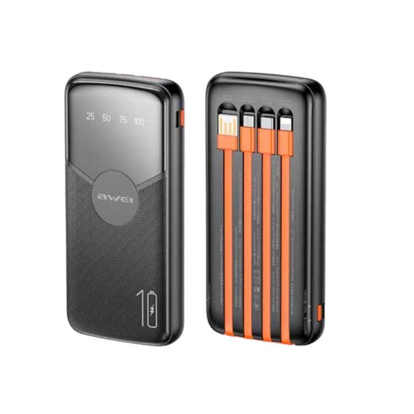 Φωτογραφία προϊόντος: OEM Awei P67K 4in1 Power Bank 10000mAh με Θύρα USB-A και Θύρα USB-C Μαύρο 55583759