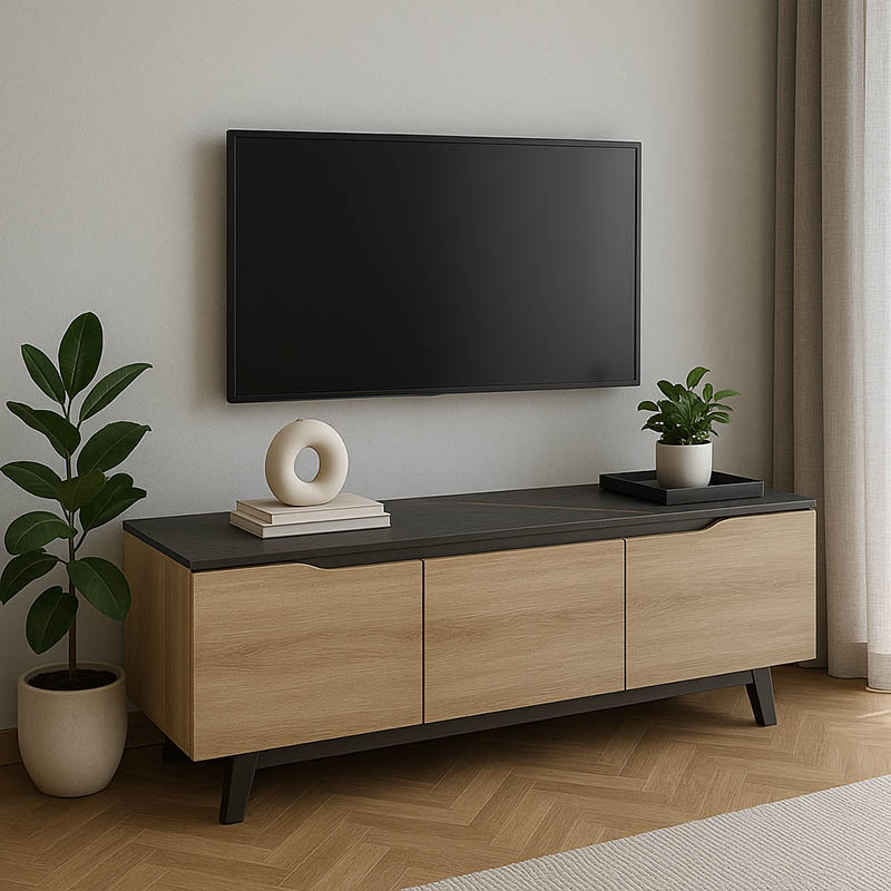 Φωτογραφία προϊόντος: Έπιπλο τηλεόρασης Kasandra pakoworld σε μαύρο μαρμάρου-sonoma απόχρωση 180x35x48.5εκ