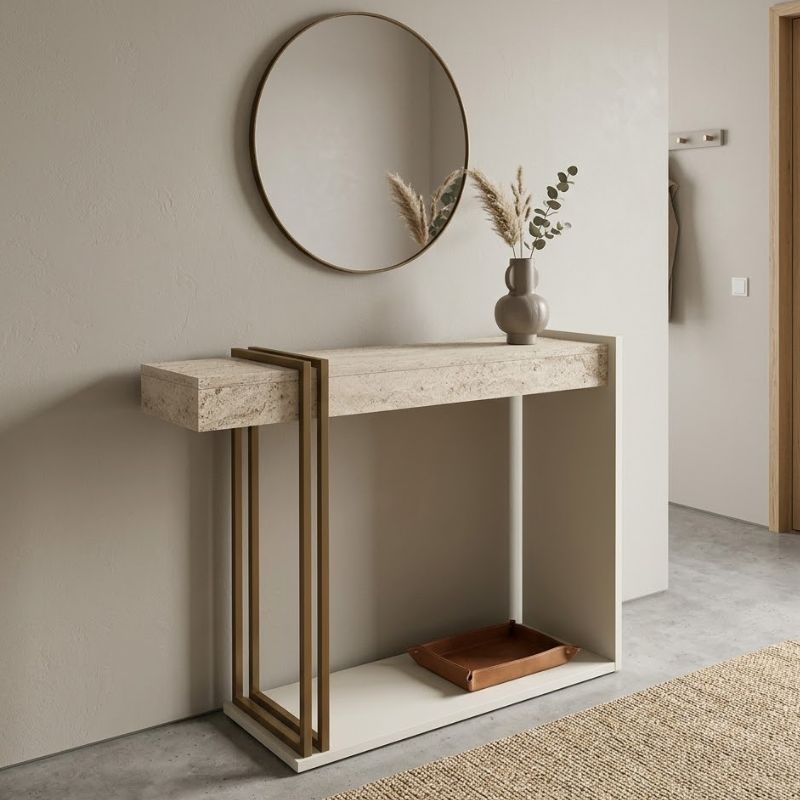 Φωτογραφία προϊόντος: Κονσόλα Desca Megapap χρώμα travertine - sandstone - χρυσό 91,8x29,6x74,2εκ.
