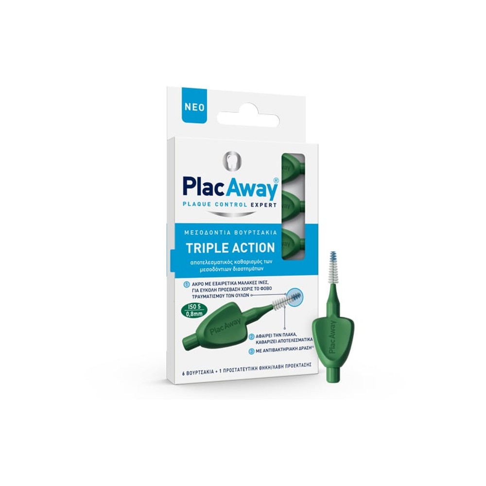 Φωτογραφία προϊόντος: PlacAway Triple Action Μεσοδόντια Βουρτσάκια Πράσινα 0,8mm - ISO 5
