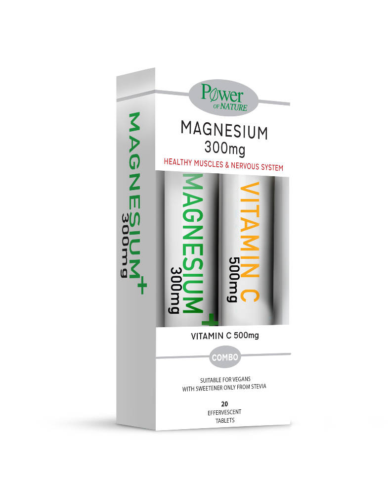 Φωτογραφία προϊόντος: POWER OF NATURE MAGNESIUM 300mg STEVIA 20s + ΔΩΡΟ VIT C 500mg 20s