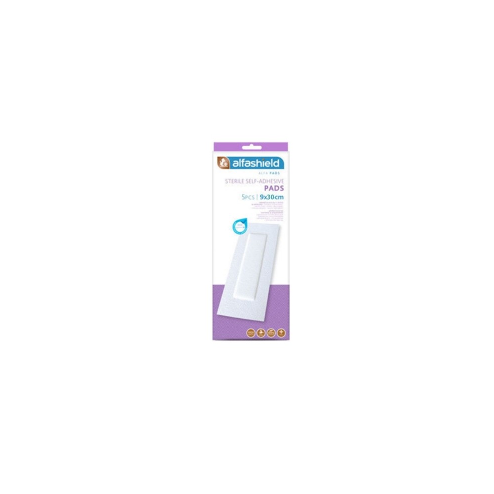 Φωτογραφία προϊόντος: ALFASHIELD Alfa Pads Sterile Self-Adhesive Pads - Αποστειρωμένα Αυτοκόλλητα Επιθέματα - 9x30cm - 5τμχ.