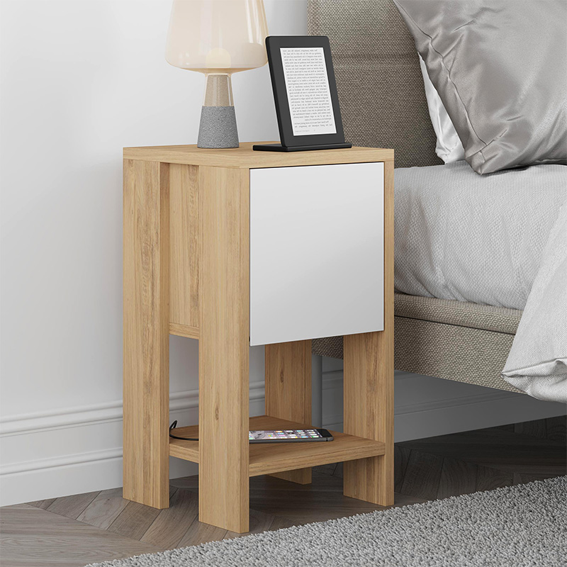Φωτογραφία προϊόντος: Κομοδίνο Ema Megapap χρώμα sapphire oak - λευκό 30x30x55εκ.