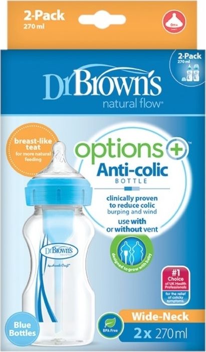 Φωτογραφία προϊόντος: Dr Brown's DrBrown’s Μπιμπερό Πλαστικό Options+ με Φαρδύ Λαιμό Mπλε 270ml σετ 2 τμχ (WB 92602)