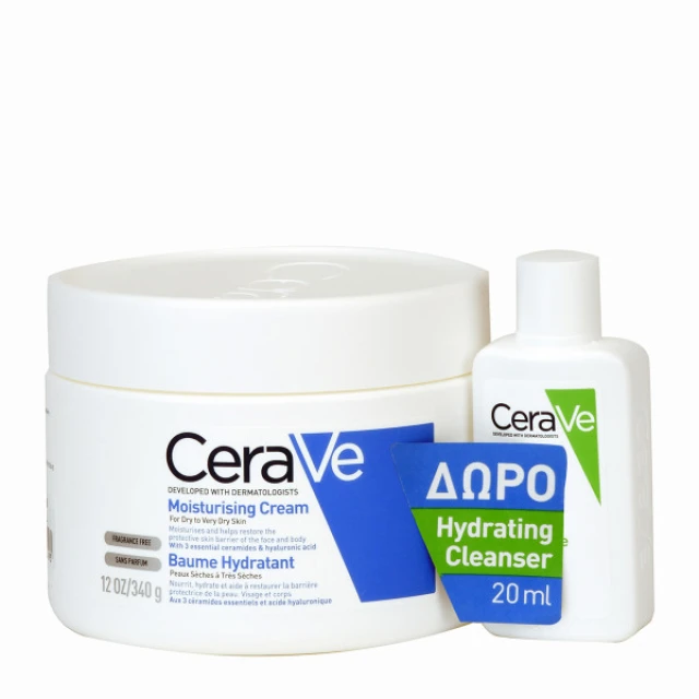 Φωτογραφία προϊόντος: CERAVE Moisturising Cream Dry to Very Dry Skin 340GR+ Δώρο Hydrating Cleanser 20ML