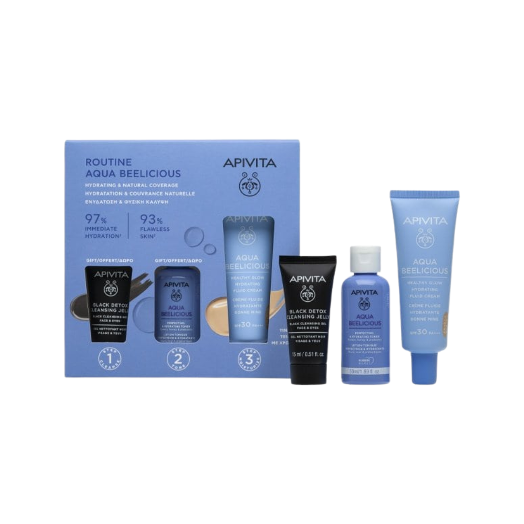 Φωτογραφία προϊόντος: APIVITA Promo Αqua Beelicious Ενυδατική Κρέμα Με Χρώμα Ελαφριάς Υφής SPF 30 Και Δώρο Ενυδατικό Τόνερ 50ml Και Black Dettox Gel Καθαρισμού 15ml