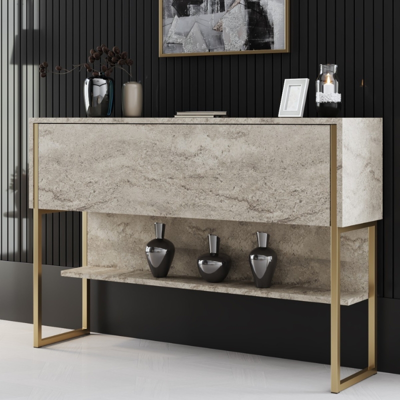 Φωτογραφία προϊόντος: Μπουφές Luxe Megapap χρώμα travertine - χρυσό 120x30x80εκ.