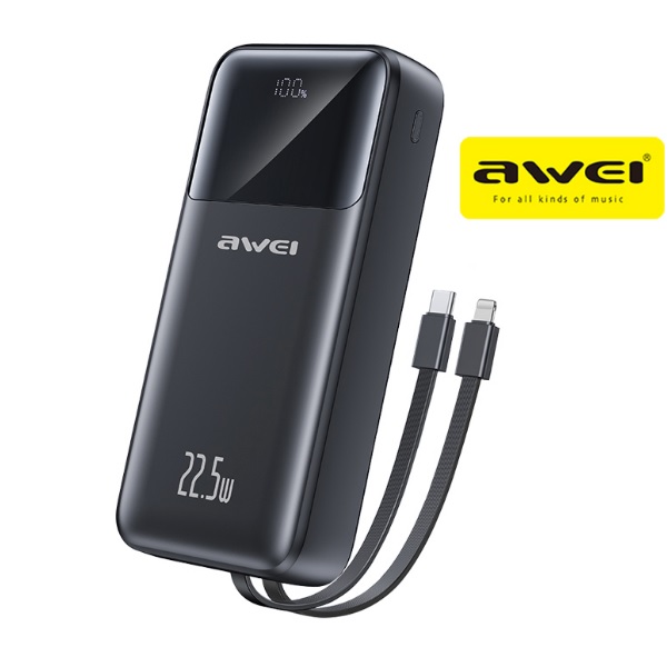 Φωτογραφία προϊόντος: Awei P107K Power Bank 20000mAh με 2 USB-A και USB-C, Μαύρο