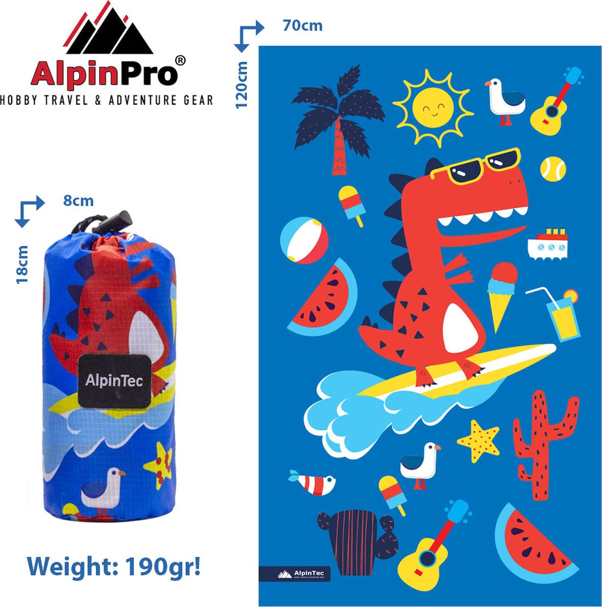 Φωτογραφία προϊόντος: AlpinPro Πετσέτα Microfiber Dryfast Surfing Dino (CMS-L-2)