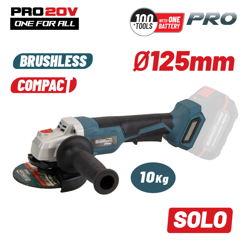 Φωτογραφία προϊόντος: BORMANN Pro ΓΩΝΙΑΚΟΣ ΤΡΟΧΟΣ COMPACT, BRUSHLESS ΜΠΑΤΑΡΙΑΣ 20V,Li-Ion,Φ125mm,8500rpm-ΣΩΜΑ PRO (070450)