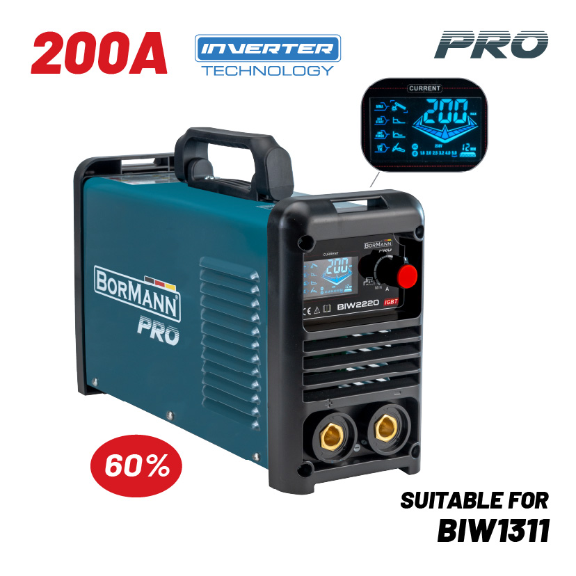 Φωτογραφία προϊόντος: BORMANN Pro ΗΛΕΚΤΡΟΚΟΛΛΗΣΗ INVERTER ΑΠΟΔΟΣΗ 200Α/60%, ΨΗΦ.ΟΘΟΝΗΣ, ΜΕΓ.ΗΛΕΚΤΡΟΔΙΟ 4mm, ΠΕΡΙΛΑΜΒΑΝΕΙ ΕΞΑΡΤΗΜΑΤΑ (061977)