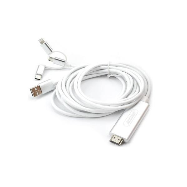 Φωτογραφία προϊόντος: OEM Andowl QY-A8 Cable HDMI male - Lightning male / USB-A male / USB-C male / micro USB Male 2m Λευκό