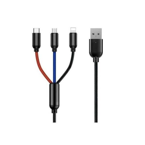 Φωτογραφία προϊόντος: OEM Καλώδιο 3in1 Type-C, Micro Usb, Lighting Σε USB Μήκους 1.20m. Vonk V26