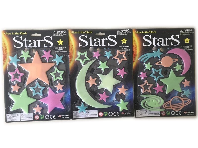 Φωτογραφία προϊόντος: Blue Toys Φωσφορούχα Αστέρια και Φεγγάρι Πολύχρωμα Glow in Dark 3 σχέδια (MKM350518)