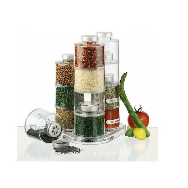 Φωτογραφία προϊόντος: OEM Spice Tower Carousel Jar Θήκες Μπαχαρικών Πλαστικές σε Περιστρεφόμενη Βάση Διάφανη 12τμχ