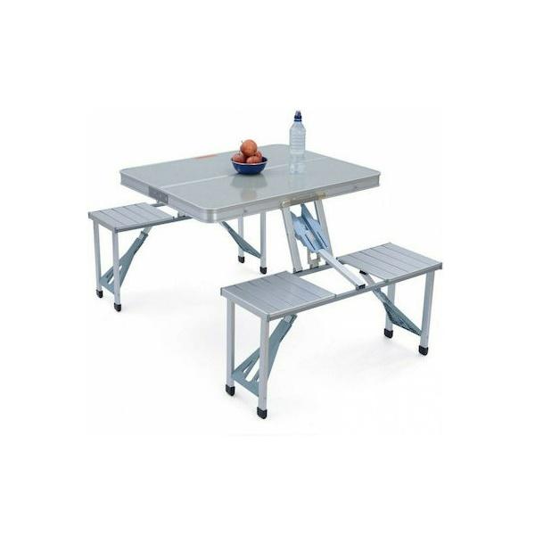 Φωτογραφία προϊόντος: OEM Τραπεζαρία Πικ-Νικ Αλουμινίου Πτυσσόμενη σε Βαλιτσάκι Λευκό 3τμχ