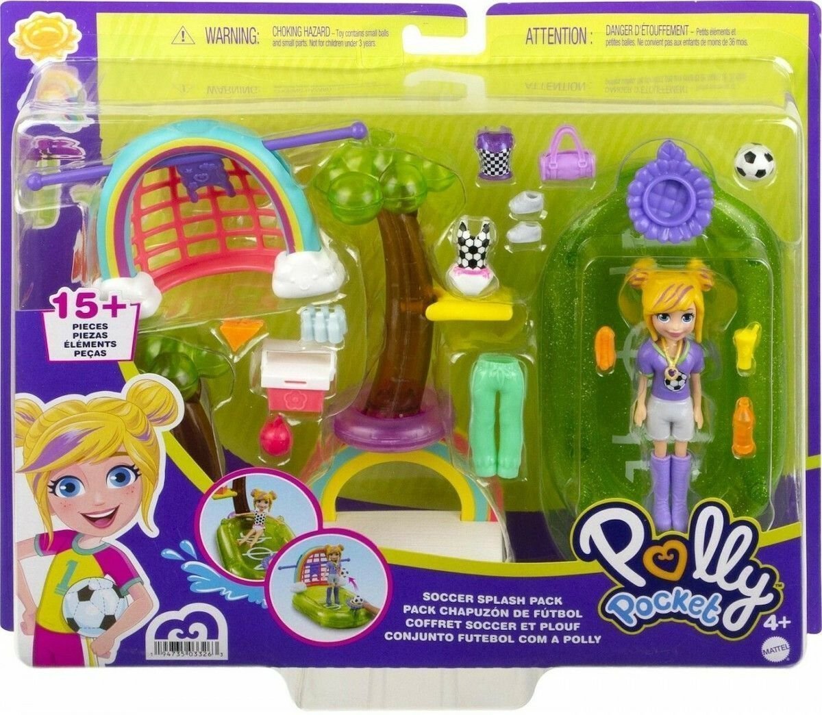 Φωτογραφία προϊόντος: Mattel Polly Pocket Κούκλα Με Ρούχα Και Αξεσουάρ κολύμβησης Και Άθλησης- Soccer Splash Pack (HDW61)