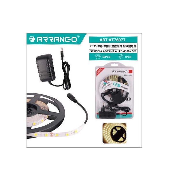 Φωτογραφία προϊόντος: OEM Arrango Ταινία LED Τροφοδοσίας 12V με Φυσικό Λευκό Φως Μήκους 5m Τύπου SMD2835 AT76077