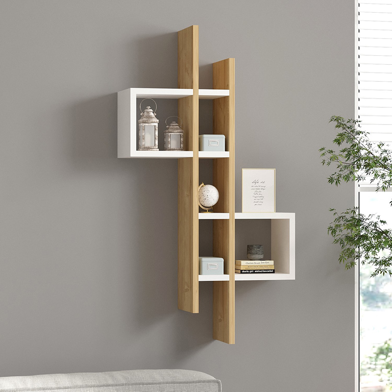 Φωτογραφία προϊόντος: Ραφιέρα τοίχου Garel pakoworld σε oak-λευκή απόχρωση 53,8x19,6x108εκ