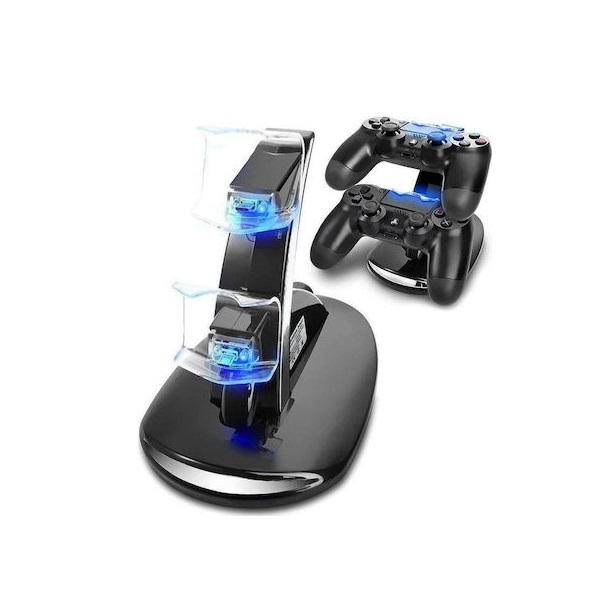 Φωτογραφία προϊόντος: OEM Charging Stand Slim &amp; Pro Βάση Φόρτισης για 2 χειριστήρια PS4 με φωτισμό LED Μαύρη 12527210