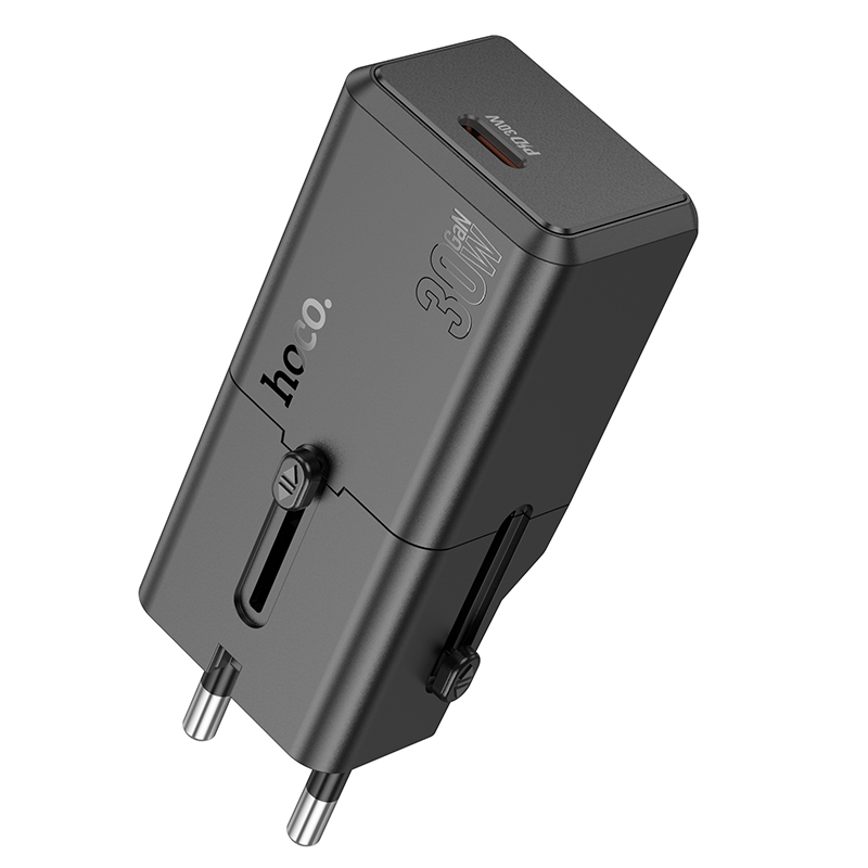Φωτογραφία προϊόντος: 2ADD149A-D3CC-EF11-9A7B-C174DFB988E4 Φορτιστής Ταξιδίου Hoco AC25 Mini Universal Converter US/EU/AU/ UK USB-C 30W Μαύρος