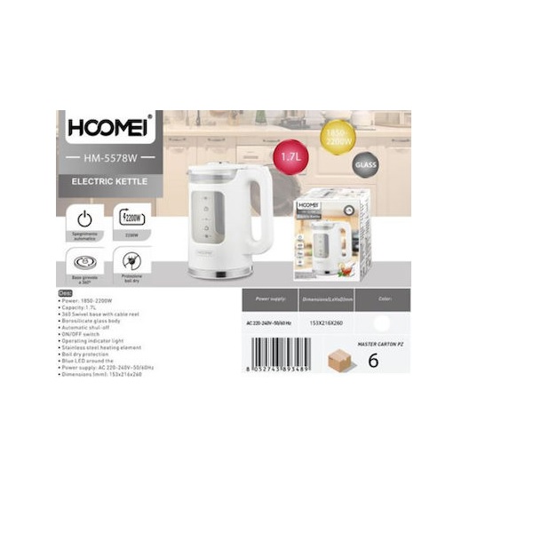 Φωτογραφία προϊόντος: OEM Hoomei Βραστήρας 1.7lt 2200W Λευκός HM-5578W